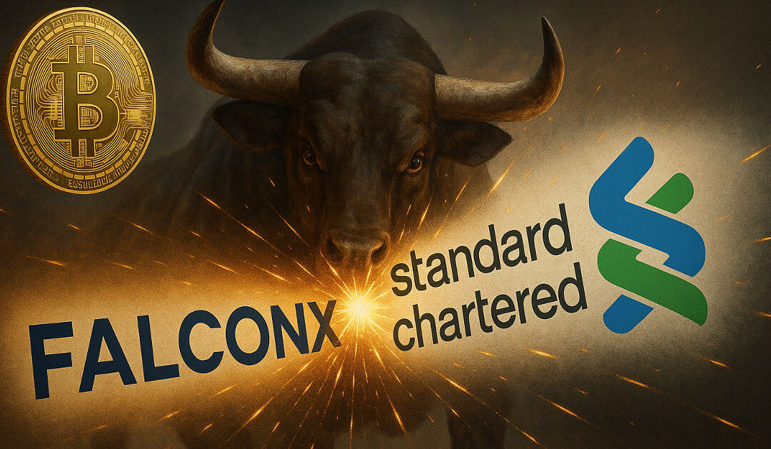 Partnership between Standard Chartered Bank Logo and Digital Asset Brokerage Falconx