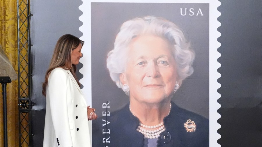 trumpmelania barbarabushstamp ap jpg